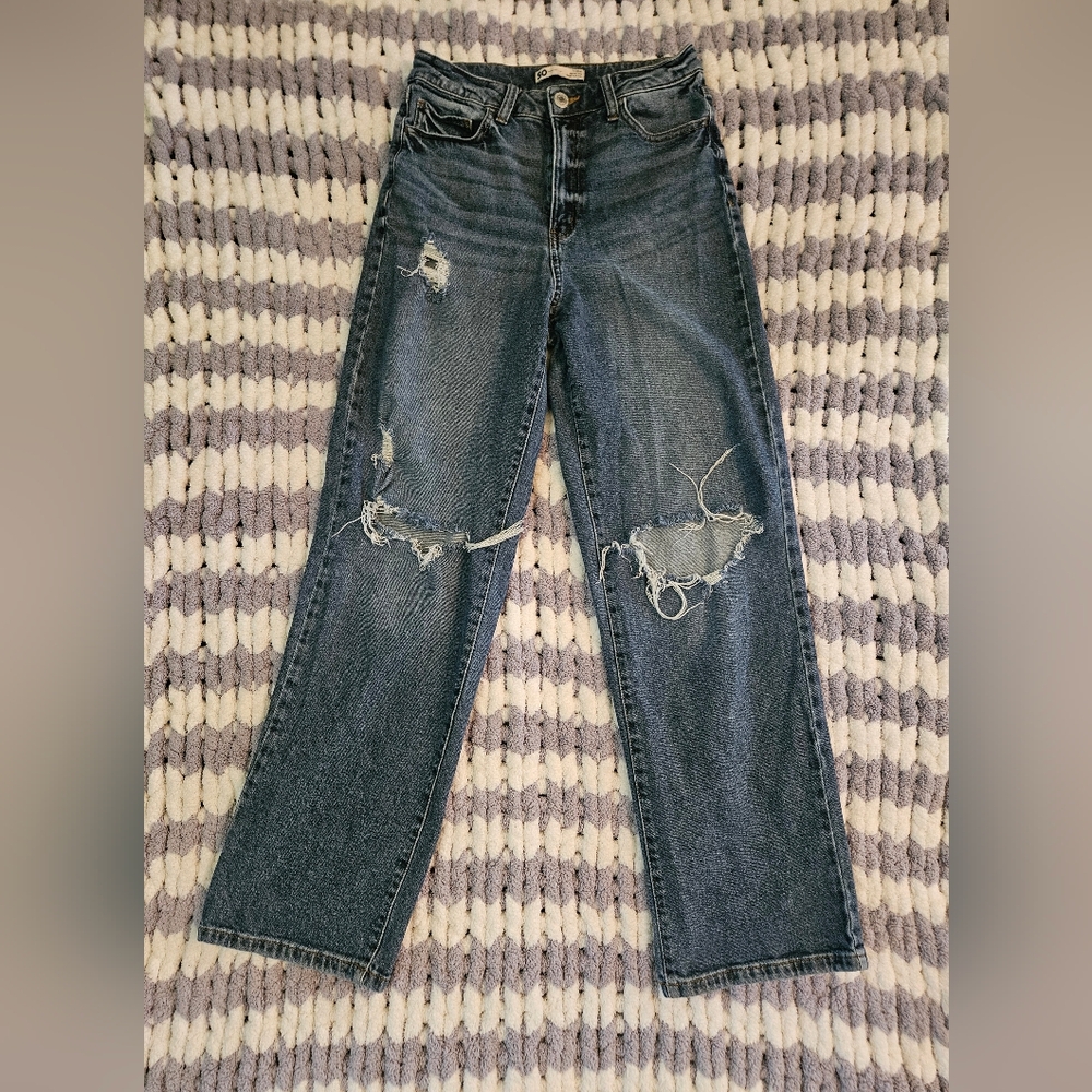 SO Women's Distressed Boyfriend Jeans - Blue
